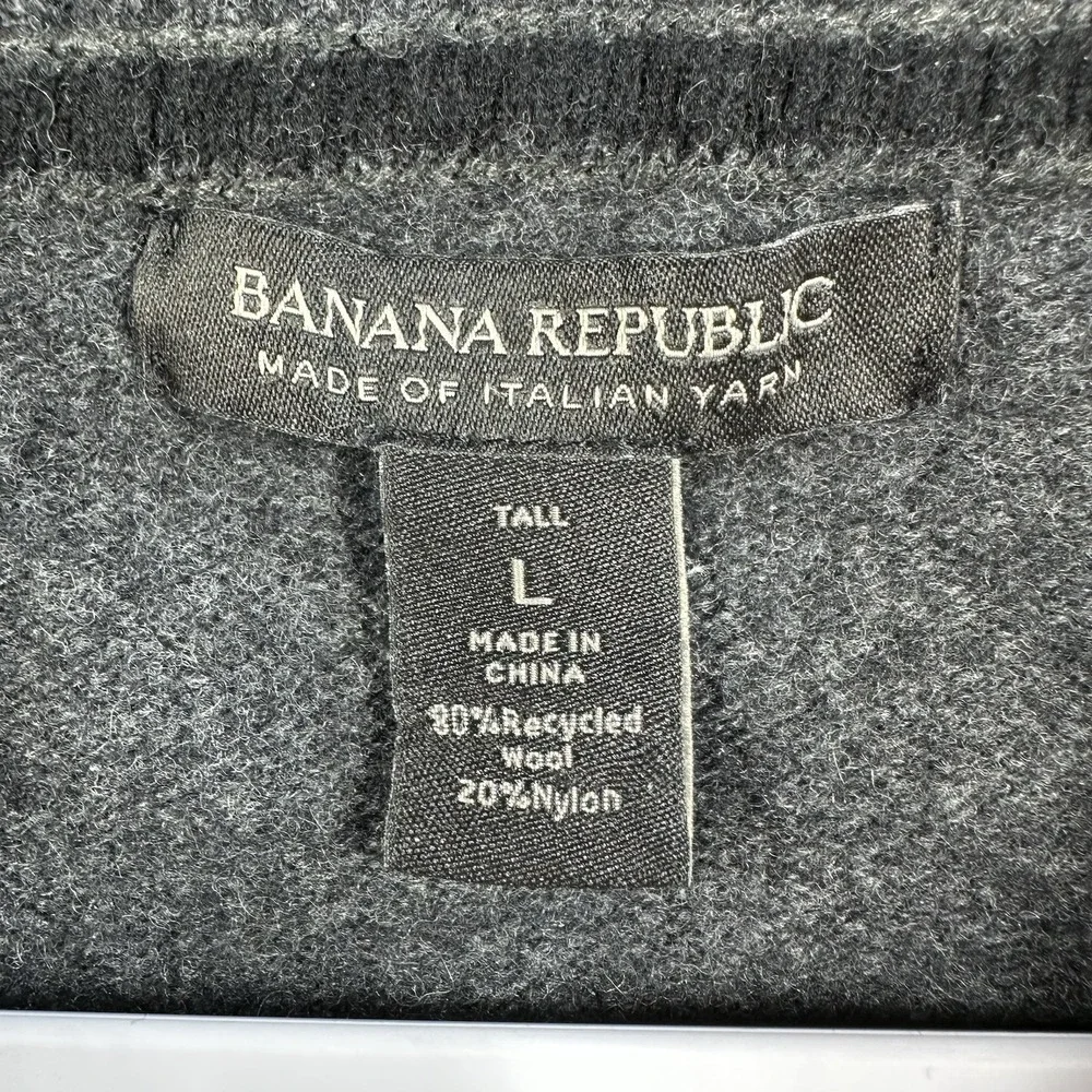 Banana Republic Sweater Vest Men's L Tall Recycled Wool Blend Gray‎ Italian Yarn